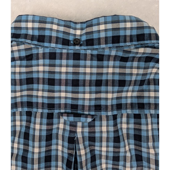 Fjallraven Shirt Men's M Blue Plaid Ovik Short‎ Sleeve Button Down Poly/Cotton - Picture 15 of 15